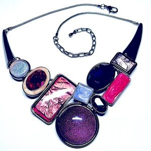 Vintage chrome plated Sparkle & Shine multi stone & bead adjustable necklace